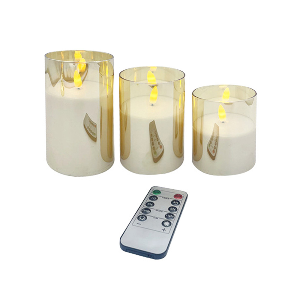 شمعة عمود LED الزجاج الذهبي لا طفق